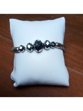 Silver Colored Beads Rope Pattern Stretchy Bracelet